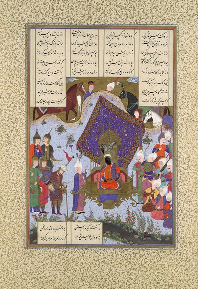 Rustam Pained Before Kai Kavus, Folio 146r do Shahnama Book of Kings..., ca. 1525-30. de Bashdan Qara
