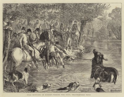 Caça ao veado em Surrey, tomando o cervo, Shackleford Pond de Basil Bradley