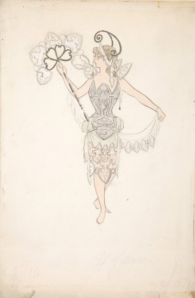 Figurino para Dama com Leque, 1890-99. de Basil Crage