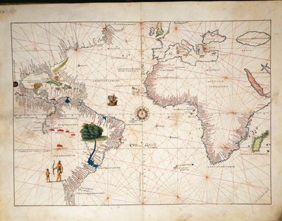 África, Europa e parte das Américas, a partir do Atlas do Mundo em trinta e três mapas, por Battista Agnese de Battista Agnese