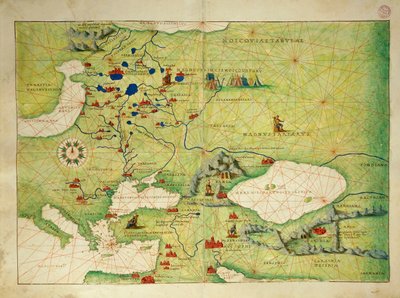 Europa Oriental e Ásia Central, a partir do Atlas do Mundo em trinta e três Mapas, por Battista Agnese de Battista Agnese