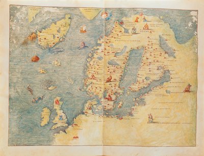 Mapa do Norte da Europa, do Atlas de Portolan, de Battista Agnese de Battista Agnese