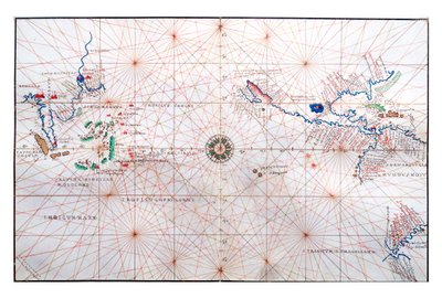 Carta de navegação mostrando a China, Ceilão e Filipinas e os trópicos de Câncer e Capricórnio, c.1540 de Battista Agnese