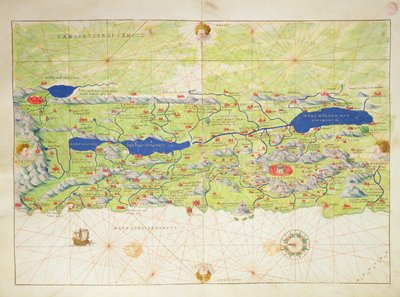 A Terra Santa, de um Atlas do mundo em 33 mapas, Veneza, 1 de setembro de 1553 (tinta em pergaminho) (ver também 330965) de Battista Agnese