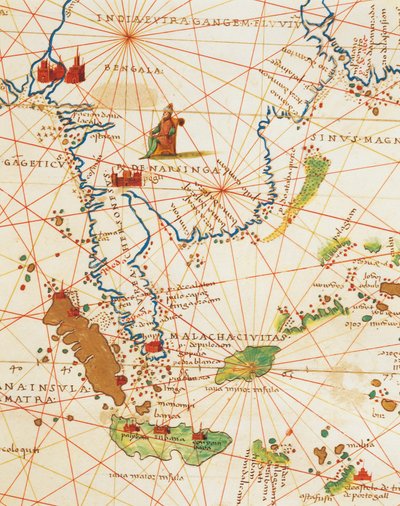 O Oceano Índico e parte da Ásia e África: Malásia e ilhas de Java e Sumatra, do Atlas do Mundo em trinta e três mapas, por Battista Agnese de Battista Agnese
