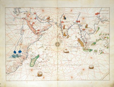 O Oceano Índico e parte da Ásia e África, do Atlas do Mundo em trinta e três Mapas, por Battista Agnese de Battista Agnese