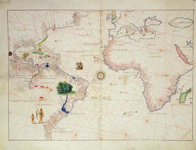 O Novo Mundo, de um Atlas do Mundo em 33 Mapas, Veneza, 1º de setembro de 1553 (tinta em pergaminho) (ver também 330961) de Battista Agnese