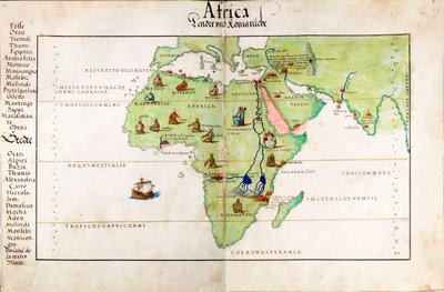 Carta velino de África, da Índia e do Mediterrâneo de Battista Agnese