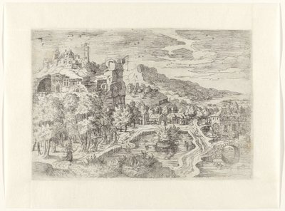 Paisagem com mulheres caçando de Battista Angolo del Moro (attributed to)