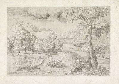 Paisagem Panorâmica com Ruínas, uma Cidade e Viajantes
Landschap conheceu o pastor de Battista Angolo del Moro