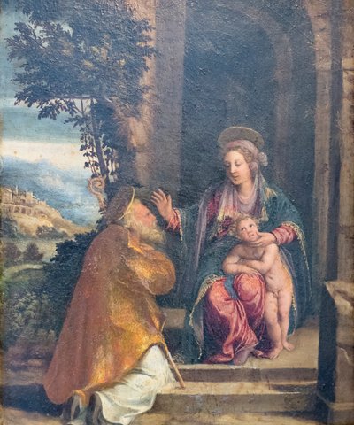 Virgem com Criança e Bispo de Battista & Dossi Dosso (c.1486 1542) Dossi