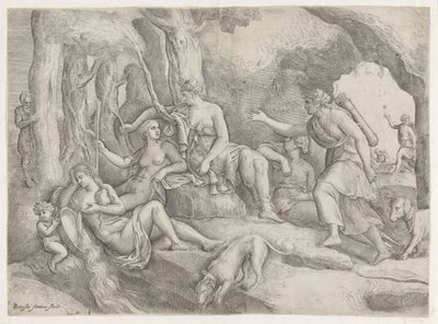 Diana e as suas ninfas de Battista Franco