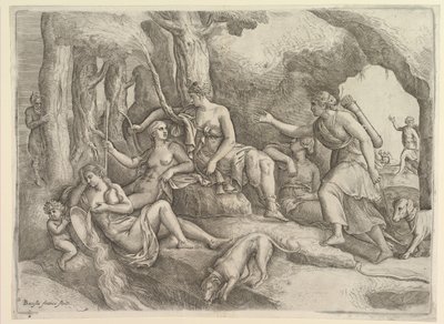 Diana descansando com ninfas. de Battista Franco Veneziano