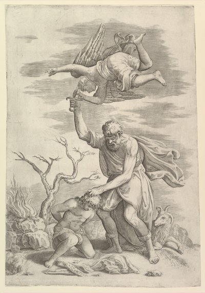 O anjo que sustenta o braço de Abraão. de Battista Franco Veneziano