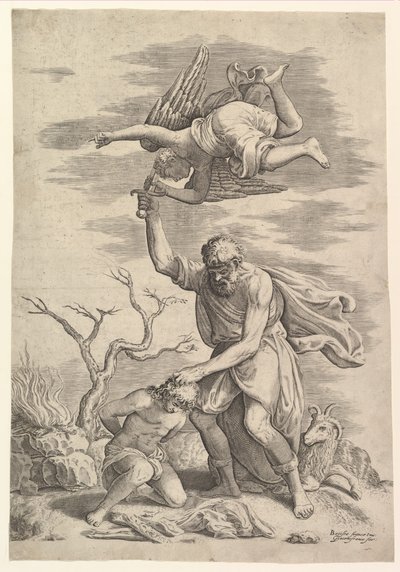 O anjo que sustenta o braço de Abraão. de Battista Franco Veneziano