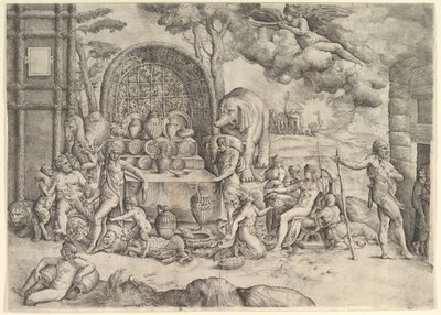 O casamento de Cupido e Psique painel direito, c. 1530-61. de Battista Franco Veneziano