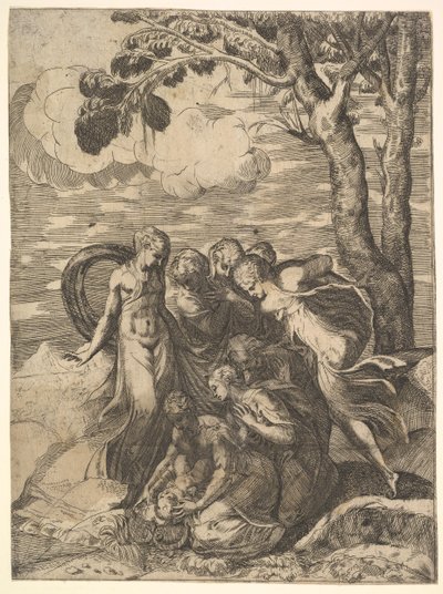 Moisés resgatado do Nilo, século XVI. de Battista del Moro