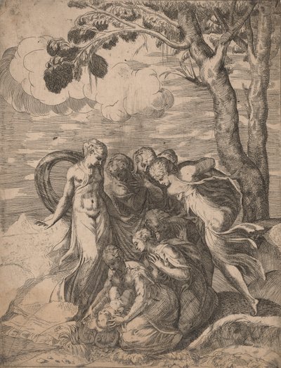 A descoberta de Moisés, década de 1540. de Battista del Moro