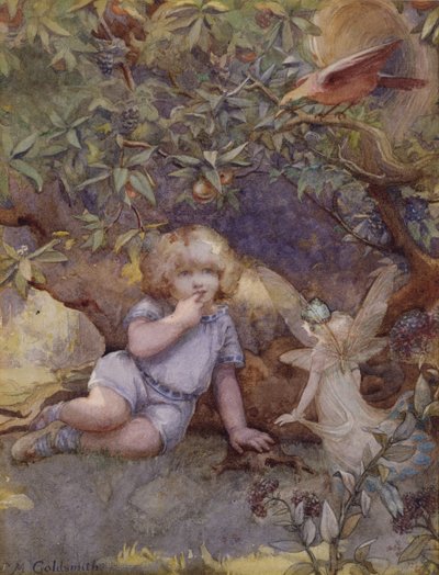 Menina com Fadas (aquarela) de Beatrice Goldsmith