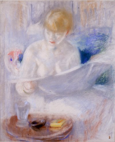 Leitura na cama (pastel e lápis a bordo) de Beatrice How