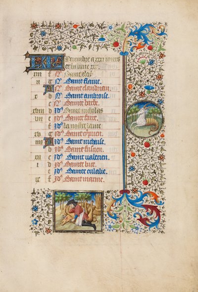 Página do calendário de dezembro; Abate de um porco; Capricórnio de Bedford Master