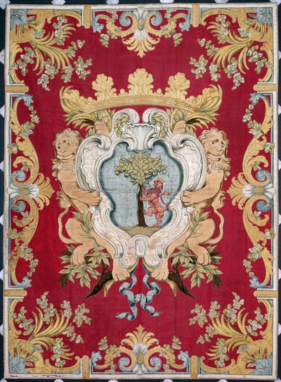 Brasão da nobreza com um leão e uma árvore. Tapeçaria das manufacturas de Bruxelas. Século XVI Genes, Musei di Strada Nuova de Belgian School