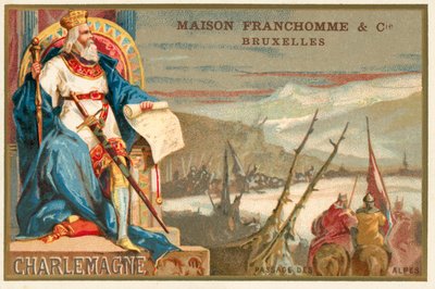 Carlos Magno e a travessia dos Alpes (chromolitho) de Belgian School