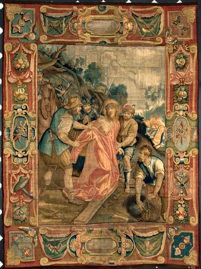 Cristo é roubado das suas roupas. Tapeçaria feita nas fábricas de Bruxelas. Genes do século XVI, Musei di Strada Nuova de Belgian School