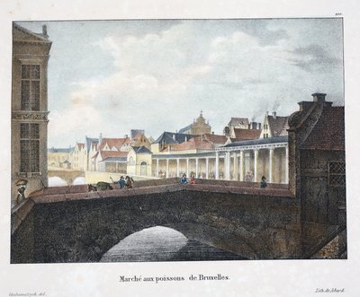 Mercado de peixes de Bruxelas, c.1895 (photochrom) de Belgian School