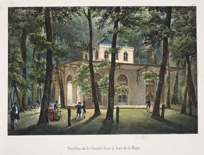 Pavilhão da Sociedade, no bosque de Haia, c.1895 (fotochrom) de Belgian School