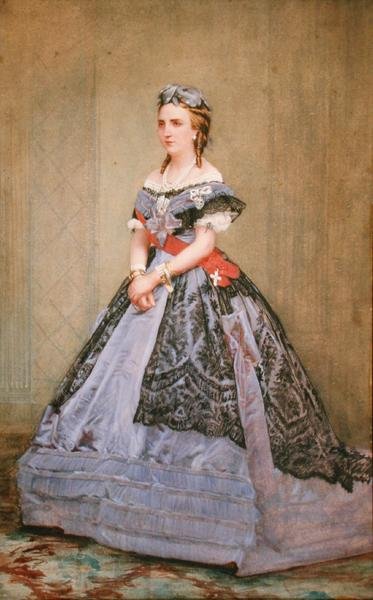 Retrato de Charlotte de Saxe-Cobourg-Gotha (1840-1927) Princesa da Bélgica e Imperatriz do México (aguarela sobre papel) de Belgian School