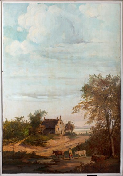 Segunda sala nos fundos, sala de reuniões, murais com cenas rurais em estilo clássico, provavelmente de cerca de 1810, cena 7 de Belgian School