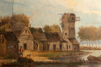Segunda sala nos fundos, sala de reuniões, murais com cenas rurais em estilo clássico, provavelmente de cerca de 1810, cena 3 de Belgian School