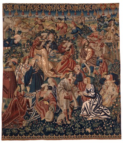 Tapeçaria representando O acampamento dos ciganos, da Flandres, c.1510 (lã e seda) de Belgian School