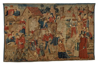 Tapeçaria representando Vintagers, de Tournai, c.1460-70 (lã) de Belgian School