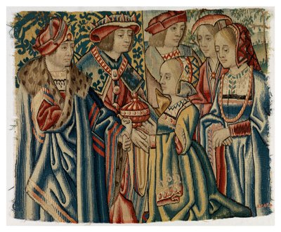 Fragmento de tapeçaria representando o casamento de Luís XII com Joana, filha de Luís XI, de Bruxelas de Belgian School
