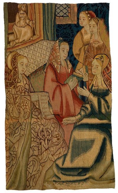 Fragmento de tapeçaria representando cinco senhoras, feito possivelmente em Bruxelas, Bélgica, c.1500 (lã) de Belgian School