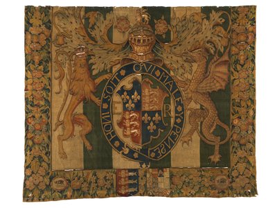 Tapeçaria com as armas reais de Eduardo VI e as armas de le Grys, fabricada provavelmente em Enghien, Flandres, Bélgica, c.1547-53 (lã) de Belgian School