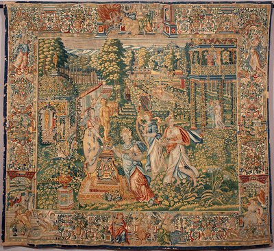 Os presentes de Pomone (Pomona) ninfa dos frutos Tapeçaria dos fabricantes de Bruxelas. Genes do século XVI, Musei di Strada Nuova de Belgian School