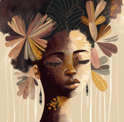 Beleza Afro com Motivos Florais Dourados de Bella Eve