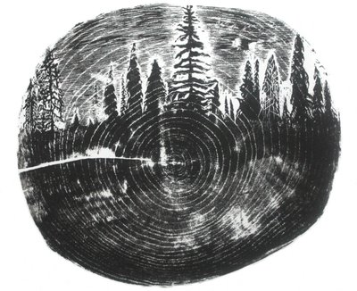 Dois bosques, 2016 (xilogravura sobre papel) de Bella Larsson