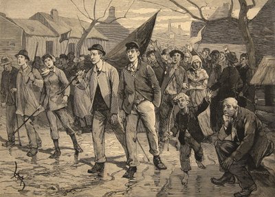 Greve Geral na Marcha da Bélgica-Mineradores no Hainut, de &39;Le Petit Parisien&39;, 17 de maio de 1891 de Beltrand and Clair Guyot, E. Dete