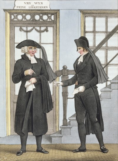 Oficiais fúnebres de Amsterdã, ilustração de &39;Coleções de trajes das províncias do norte do Reino dos Países Baixos ...&39; gravada por Villeneuve, 1828 de Bendrik Greeven