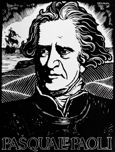 Retrato de Pasquale Paoli, estadista corso, general e patriota (xilogravura) de Benedetto Servolini