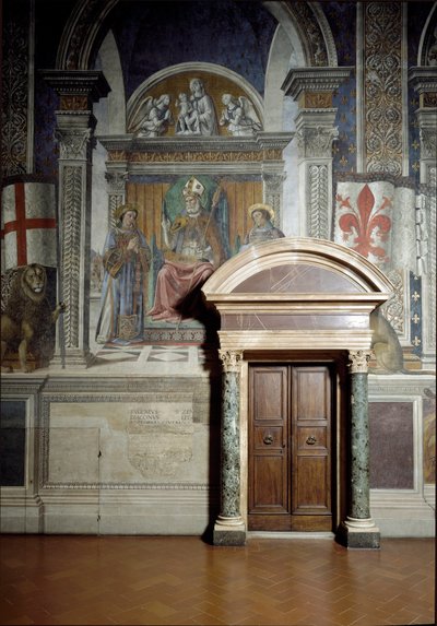 Santo Zanobius, Santo Lourenço e Santo Estêvão (Salão dos Lírios) (fresco de Benedetto da Maiano