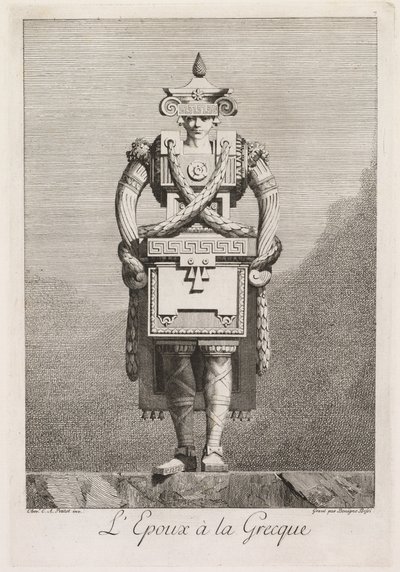 Mascarada grega: LEpoux à la Grecque Plate 7, 1771. de Benigno Bossi