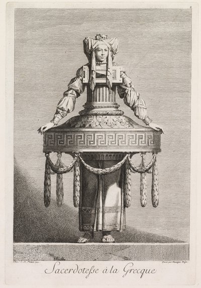 Mascarada grega: Sacerdotisa grega Placa 8, 1771. de Benigno Bossi