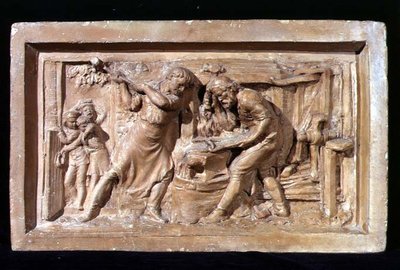 Homens a trabalhar numa bigorna, placa (terracota) de Benjamin Creswick