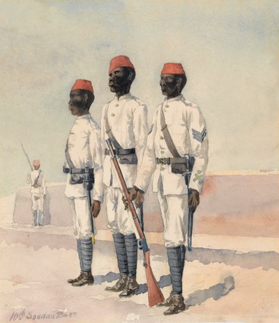 Sargento e dois outros oficiais do 10º Batalhão Sudanês, c.1889 (aguarela) de Benjamin Donisthorpe Alsop Donne