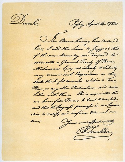 Carta de Benjamin Franklin a David Hartley MP, 14 de abril de 1782. de Benjamin Franklin